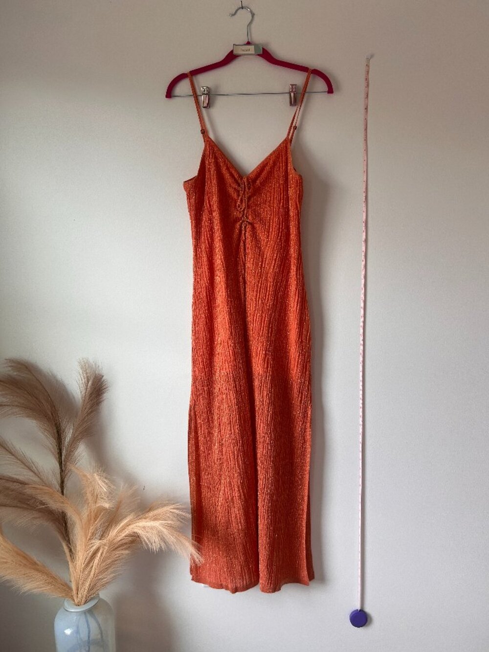 Amuse Society Coral Metallic Sheer Overlay Midi Dress | Size M | WORN ONCE